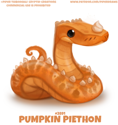 Size: 660x696 | Tagged: safe, artist:cryptid-creations, fictional species, food creature, python, reptile, snake, feral, ambiguous gender, food, front view, pie, pumpkin pie, pun, simple background, solo, solo ambiguous, three-quarter view, visual pun, white background