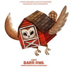 Size: 700x653 | Tagged: safe, artist:cryptid-creations, barn owl, bird, bird of prey, owl, feral, 2d, ambiguous gender, barn, bird feet, claws, flying, front view, pun, simple background, solo, solo ambiguous, spread wings, talons, three-quarter view, visual pun, white background, wings