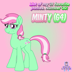 Size: 1000x1000 | Tagged: safe, artist:mrstheartist, artist:徐詩珮, earth pony, equine, fictional species, mammal, pony, feral, series:list of my 31 favorite ponies, friendship is magic, hasbro, my little pony, 2021, base used, female, freckles, gradient background, mare, minty (mlp g4), solo, solo female