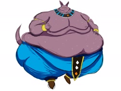 Size: 2048x1536 | Tagged: suggestive, artist:mewtwosumo, beerus (dragon ball), cat, feline, mammal, sphynx cat, anthro, dragon ball (series), fat, hyper, male, morbidly obese, weight gain