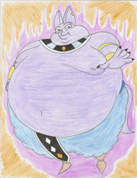 Size: 1696x2208 | Tagged: suggestive, artist:robot001, beerus (dragon ball), cat, feline, mammal, sphynx cat, anthro, dragon ball (series), fat, hyper, male, morbidly obese, weight gain
