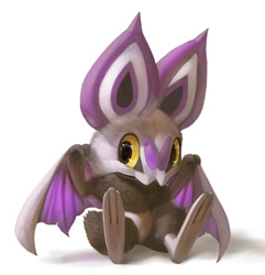 Size: 615x638 | Tagged: safe, artist:silverfox5213, fictional species, noibat, feral, nintendo, pokémon, 2013, ambiguous gender, bedroom eyes, black nose, digital art, ears, fur, looking at you, paws, simple background, sitting, solo, solo ambiguous, tail, winged arms