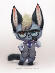 Size: 525x700 | Tagged: safe, artist:silverfox5213, raymond (animal crossing), cat, feline, mammal, siamese, anthro, animal crossing, animal crossing: new horizons, nintendo, 2020, black nose, clothes, digital art, ears, fur, glasses, hair, looking at you, male, solo, solo male, tail