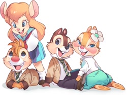 Size: 1087x815 | Tagged: safe, artist:chidentsu, chip (disney), clarice (disney), dale (disney), gadget hackwrench (chip 'n dale: rescue rangers), chipmunk, mammal, mouse, rodent, anthro, chip 'n dale: rescue rangers, disney, mickey and friends, 2d, female, male, murine, simple background, white background