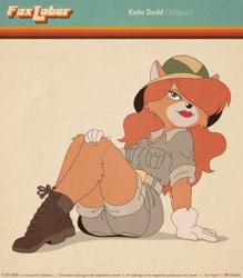 Size: 2100x2400 | Tagged: safe, artist:fox-popvli, katie dodd (talespin), canine, fox, mammal, anthro, series:fox-popvli's foxtober, talespin, bedroom eyes, big breasts, big butt, boots, breasts, butt, clothes, female, gloves, green eyes, hair, hair over one eye, hat, headwear, high res, lipstick, looking at you, makeup, one eye obstructed, red hair, seductive, seductive eyes, seductive look, seductive pose, sexy, shoes, smiling, smiling at you, solo, solo female, thick thighs, thighs, vixen, wide hips