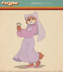 Size: 2100x2400 | Tagged: safe, artist:fox-popvli, maid marian (robin hood), canine, fox, mammal, red fox, anthro, series:fox-popvli's foxtober, disney, robin hood (disney), bloomers, cute, cute little fangs, fangs, female, flower, high res, looking at you, open mouth, open smile, plant, smiling, smiling at you, solo, solo female, teeth, vixen