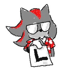 Size: 476x434 | Tagged: safe, artist:chaos_sez, shadow the hedgehog (sonic), hedgehog, mammal, anthro, flipnote studio, nintendo, sega, sonic the hedgehog (series), aloha shirt, clothes, fur, glasses, gloves, holding, holding object, low res, male, meme, quills, red shirt, shirt, simple background, solo, solo male, sunglasses, topwear, white background