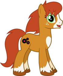 Size: 4000x4824 | Tagged: safe, artist:parclytaxel, oc, oc only, oc:gearheart, earth pony, equine, fictional species, mammal, pony, feral, friendship is magic, hasbro, my little pony, .svg available, 2021, absurd resolution, fetlocks, freckles, looking at you, monthly reward, simple background, smiling, socks (leg marking), solo, tail, transparent background, vector