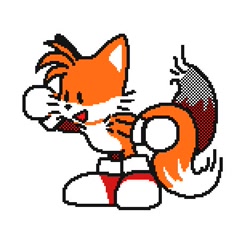 Size: 468x432 | Tagged: safe, artist:chaos_sez, miles "tails" prower (sonic), canine, fox, mammal, red fox, anthro, flipnote studio, nintendo, sega, sonic the hedgehog (series), 2019, black eyes, dipstick tail, fur, low res, male, multiple tails, orange body, orange fur, simple background, smiling, solo, solo male, standing, tail, two tails, white background, white body, white fur