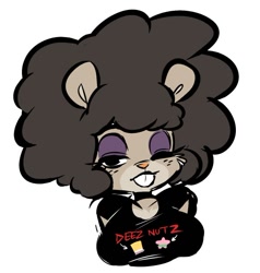 Size: 582x611 | Tagged: safe, artist:awdtwit, sandy cheeks (spongebob), mammal, rodent, squirrel, anthro, nickelodeon, spongebob squarepants (series), afro, bedroom eyes, big breasts, breasts, buckteeth, female, goth, hair, looking at you, one eye closed, solo, solo female, teeth