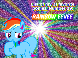 Size: 1024x767 | Tagged: safe, artist:mrstheartist, artist:ravenwolf-bases, rainbow dash (mlp), oc, oc only, oc:rainbow eevee, eevee, eeveelution, equine, fictional species, mammal, pokémon pony, pony, feral, series:list of my 31 favorite ponies, friendship is magic, hasbro, my little pony, nintendo, pokémon, 2021, abstract background, base used, blue body, female, mare, pokéfied, solo, solo female, species swap, tail