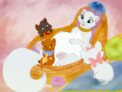 Size: 1190x894 | Tagged: safe, artist:black_kitty, berlioz (the aristocats), duchess (the aristocats), marie (the aristocats), toulouse (the aristocats), cat, feline, mammal, feral, disney, the aristocats, group, kitten, paw pads, paws, pregnant, young