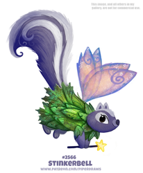 Size: 600x728 | Tagged: safe, artist:cryptid-creations, tinkerbell (peter pan), fairy, fictional species, mammal, skunk, feral, disney, peter pan (disney franchise), 2d, female, magic wand, pun, simple background, smiling, solo, solo female, visual pun, white background
