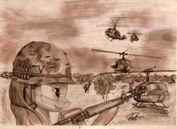 Size: 1280x930 | Tagged: safe, artist:novich, oc, oc only, aircraft, gun, headwear, helicopter, helmet, military, sketch, traditional art, uh-1 iroquois, vehicle, vietnam, vietnam war, weapon