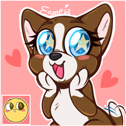 Size: 512x512 | Tagged: safe, artist:esmeia, roxie mcterrier (lps), canine, dog, mammal, terrier, feral, hasbro, littlest pet shop, littlest pet shop: a world of our own, eyes closed, female, heart, looking at you, open mouth, smiling, solo, solo female, wingding eyes