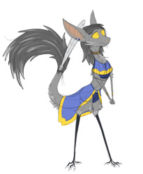 Size: 700x854 | Tagged: safe, artist:valsalia, vesaria (out-of-placers), fictional species, yinglet, the out-of-placers, clothes, ears, female, fur, gray body, gray fur, hair, simple background, sketch, solo, solo female, tail, white background
