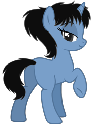 Size: 1673x2291 | Tagged: safe, artist:muhammad yunus, oc, oc only, oc:siti shafiyyah (sofie), equine, fictional species, mammal, pony, unicorn, feral, friendship is magic, hasbro, my little pony, base used, bedroom eyes, black eyes, black hair, blank flank, blue body, butt, female, hair, looking at you, mare, simple background, smiling, solo, solo female, tail, transparent background