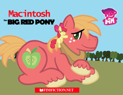 Size: 776x600 | Tagged: safe, artist:zanefir-dran, apple bloom (mlp), big macintosh (mlp), earth pony, equine, fictional species, mammal, pony, feral, clifford the big red dog, friendship is magic, hasbro, my little pony, pbs, 2d, brother, brother and sister, crossover, duo, duo male and female, female, filly, foal, fur, larger male, macro/micro, male, parody, red body, red fur, siblings, sister, size difference, smaller female, stallion, ungulate, yellow body, yellow fur, young