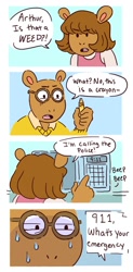 Size: 687x1400 | Tagged: safe, artist:jay buggy, arthur read (arthur), d.w. read (arthur), aardvark, mammal, anthro, arthur (series), pbs, brother, brother and sister, comic, crayon, dialogue, duo, female, male, siblings, sister, talking