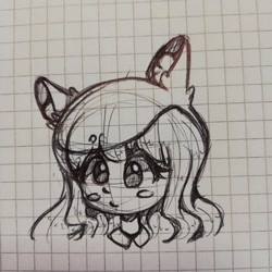 Size: 1080x1080 | Tagged: safe, artist:tessa_key_, oc, oc only, animal humanoid, cat, feline, fictional species, mammal, humanoid, bust, female, graph paper, irl, line art, photo, photographed artwork, solo, solo female, traditional art