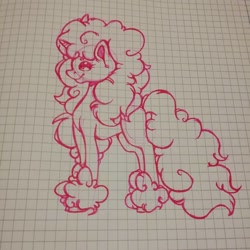 Size: 1080x1080 | Tagged: safe, artist:tessa_key_, fictional species, galarian ponyta, ponyta, feral, nintendo, pokémon, ambiguous gender, fluff, graph paper, hoof fluff, hooves, horn, irl, line art, photo, photographed artwork, solo, solo ambiguous, traditional art