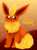 Size: 2968x4000 | Tagged: safe, artist:kittydogcrystal, eeveelution, fictional species, flareon, mammal, feral, nintendo, pokémon, :3, abstract background, ambiguous gender, blushing, cute, fire, flame eyes, high res, sitting, smiling, solo, solo ambiguous, tail, wingding eyes