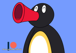 Size: 1024x717 | Tagged: safe, artist:percyfan94, pingu (pingu), bird, penguin, feral, pingu (series), 2d, black feathers, eyes closed, feathers, front view, male, solo, solo male, three-quarter view