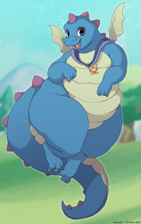 Size: 630x1000 | Tagged: safe, artist:javanshir, ord (dragon tales), dragon, fictional species, western dragon, semi-anthro, dragon tales, pbs, blue body, blue scales, cute, dragoness, female, front view, rule 63, scales, solo, solo female, three-quarter view
