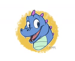 Size: 1280x1039 | Tagged: safe, artist:crocoze, ord (dragon tales), dragon, fictional species, western dragon, ambiguous form, dragon tales, pbs, blue body, blue scales, bust, front view, looking at you, male, open mouth, scales, solo, solo male, three-quarter view