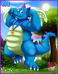 Size: 1001x1280 | Tagged: safe, artist:bowserandlover1, ord (dragon tales), dragon, fictional species, western dragon, semi-anthro, dragon tales, pbs, blue body, blue scales, front view, male, scales, solo, solo male, three-quarter view