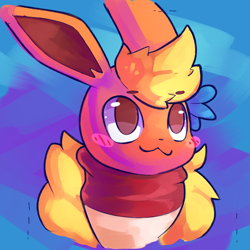 Size: 1192x1191 | Tagged: safe, artist:starryvolta, eevee, eeveelution, fictional species, mammal, feral, nintendo, pokémon, ambiguous gender, bow, solo, solo ambiguous