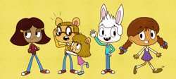 Size: 1920x860 | Tagged: safe, artist:ponysalvadoreno, arthur read (arthur), buster baxter (arthur), d.w. read (arthur), francine frensky (arthur), muffy crosswire (arthur), aardvark, lagomorph, mammal, monkey, primate, rabbit, anthro, arthur (series), pbs, brother, brother and sister, female, group, male, siblings, sister, young