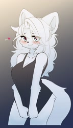 Size: 1170x2048 | Tagged: safe, artist:jupiter_europe, oc, oc:blanca, canine, dog, mammal, anthro, blushing, clothes, female, looking at you, solo, solo female, tank top, topwear