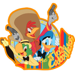 Size: 1024x980 | Tagged: safe, artist:natsu-nori, donald duck (disney), josé carioca (disney), panchito pistoles (disney), bird, chicken, duck, galliform, parrot, waterfowl, anthro, disney, mickey and friends, the three caballeros, 2d, beak, feathers, green feathers, looking at you, male, males only, open beak, open mouth, red feathers, rooster, simple background, trio, trio male, white background, white feathers