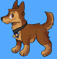 Size: 1165x1200 | Tagged: safe, artist:daswulfe, chase (paw patrol), canine, dog, german shepherd, mammal, feral, nickelodeon, paw patrol, 2020, black nose, blue background, collar, ears, fur, male, simple background, solo, solo male, tail