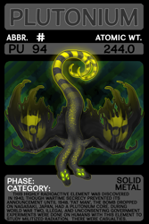 Size: 1800x2700 | Tagged: safe, artist:lucieniibi, part of a set, dragon, fictional species, feral, series:scygons, ambiguous gender, english text, glowing, multiple heads, multiple tails, periodic table, plutonium, radiation symbol, radioactive, solo, solo ambiguous, tail, two heads, two tails, wings