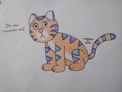 Size: 1024x768 | Tagged: safe, artist:sebastianelzorro, ethelbert (ethelbert), big cat, feline, mammal, tiger, feral, ethelbert the tiger, millimages, 2d, cub, dialogue, male, solo, solo male, talking, traditional art, young