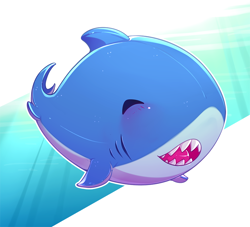 Size: 900x818 | Tagged: safe, artist:knight_dd, fish, shark, feral, ambiguous gender, blue body, chibi, eyes closed, gills, multicolored body, smiling, swimming, teeth, white body
