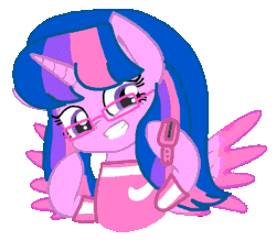 Size: 720x656 | Tagged: safe, artist:徐詩珮, oc, oc only, oc:hsu amity, alicorn, equine, fictional species, mammal, pony, feral, friendship is magic, hasbro, my little pony, animated, clothes, female, gif, gritted teeth, looking at you, mare, solo, solo female, teeth, watch