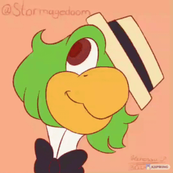 Size: 540x540 | Tagged: safe, artist:stormagedoom, josé carioca (disney), bird, parrot, ambiguous form, disney, mickey and friends, the three caballeros, 1:1, 2020, 2d, 2d animation, animated, bust, cute, feathers, featured image, frame by frame, gif, green feathers, happy, male, orange background, simple background, solo, solo male, squigglevision