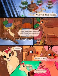 Size: 2550x3300 | Tagged: safe, artist:kaboozey, rudolph the red nosed reindeer, cervid, deer, mammal, reindeer, feral, clarice (rudolph), comic, female, high res, lube, male, rudolph the red nosed reindeer (tv special)