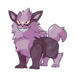 Size: 4500x4500 | Tagged: safe, artist:plague of gripes, arcanine, fictional species, gengar, mammal, feral, nintendo, pokémon, 2016, absurd resolution, chest fluff, female, fluff, fusion, grin, simple background, solo, solo female, tail, white background