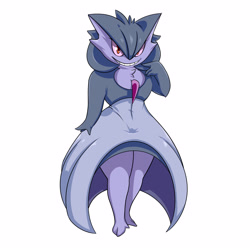 Size: 4500x4500 | Tagged: safe, artist:plague of gripes, fictional species, gardevoir, gengar, anthro, nintendo, pokémon, 2016, absurd resolution, chest fluff, female, fluff, fusion, grin, simple background, solo, solo female, white background