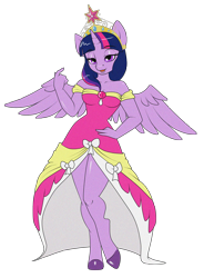 Size: 700x949 | Tagged: safe, artist:sugarcup91, twilight sparkle (mlp), alicorn, equine, fictional species, mammal, pony, anthro, unguligrade anthro, friendship is magic, hasbro, my little pony, anthrofied, beckoning, clothes, crown, dress, female, hooves, jewelry, regalia, sexy, solo, solo female