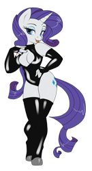 Size: 500x926 | Tagged: suggestive, artist:sugarcup91, rarity (mlp), equine, fictional species, mammal, pony, unicorn, anthro, friendship is magic, hasbro, my little pony, anthrofied, breasts, clothes, evening gloves, female, gloves, latex suit, legwear, long gloves, solo, solo female, stockings