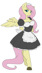 Size: 553x960 | Tagged: safe, artist:sugarcup91, fluttershy (mlp), equine, fictional species, mammal, pegasus, pony, anthro, friendship is magic, hasbro, my little pony, anthrofied, breasts, clothes, female, maid outfit, solo, solo female