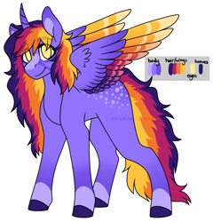 Size: 1758x1832 | Tagged: safe, artist:rainbowquasar, oc, oc only, alicorn, equine, fictional species, mammal, pony, feral, friendship is magic, hasbro, my little pony, 2021, adoptable, butt freckles, colored wingtips, feathered wings, feathers, female, hooves, horn, magical lesbian spawn, mare, offspring, parent:rainbow dash (mlp), parent:twilight sparkle (mlp), parents:twidash (mlp), simple background, smiling, solo, solo female, tail, white background, wings