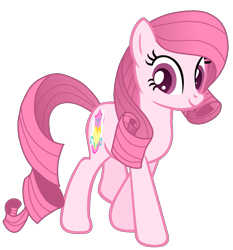 Size: 1231x1320 | Tagged: safe, artist:muhammad yunus, oc, oc only, oc:annisa trihapsari, earth pony, equine, fictional species, mammal, pony, feral, friendship is magic, hasbro, my little pony, 2021, base used, female, hair, looking at you, pink body, pink eyes, pink hair, simple background, smiling, solo, solo female, transparent background, vector