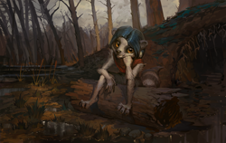 Size: 1400x883 | Tagged: safe, artist:zeusdex, oc, oc only, mammal, procyonid, raccoon, anthro, amber eyes, forest, looking at you, male, short, smiling, solo, solo male