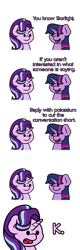 Size: 1280x4000 | Tagged: safe, artist:ljdamz1119, starlight glimmer (mlp), twilight sparkle (mlp), equine, fictional species, mammal, pony, unicorn, ambiguous form, friendship is magic, hasbro, my little pony, bust, chemistry joke, comic, dialogue, dot eyes, duo, duo female, english text, female, females only, horn, k, mare, open mouth, potassium, simple background, talking, text, white background